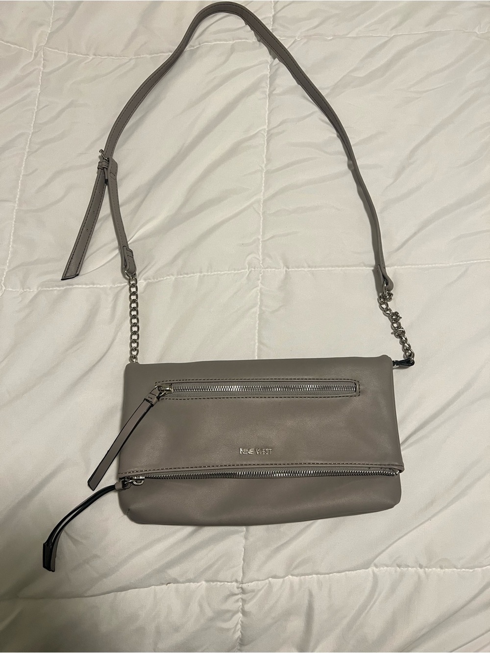Nine West Taupe Gray Leatherette Crossbody Bag